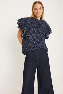 Блуза на пуговицах с цветочным принтом и рукавами с рюшами Oasis, мультиколор