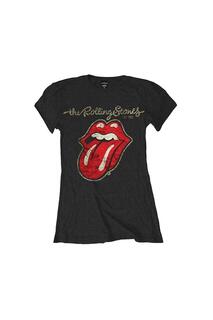Хлопковая футболка с наклеенным языком The Rolling Stones, черный