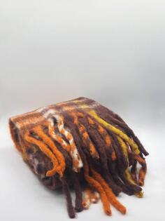 Оранжево-коричневый шарф в клетку тартан с кисточками SVNX, мультиколор