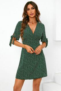 Летнее мини-платье с запахом и верхом FS Collection, зеленый