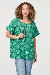 Блуза с принтом в стиле ретро и колье Izabel London, зеленый
