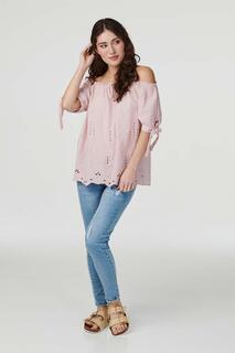 Блуза с открытыми плечами с вышивкой Izabel London, розовый