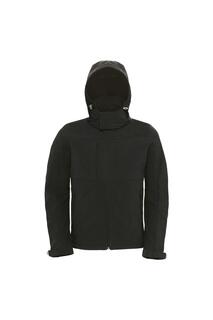 Дышащая, водонепроницаемая и ветрозащитная куртка Softshell с капюшоном (флисовая подкладка) B&amp;C, черный B&C