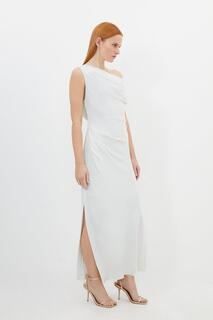 Миниатюрное платье макси из креповой ткани с атласной спинкой Karen Millen, белый