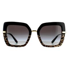 Черные с леопардовым принтом квадратные верхние черные серые солнцезащитные очки с градиентом Dolce &amp; Gabbana, черный