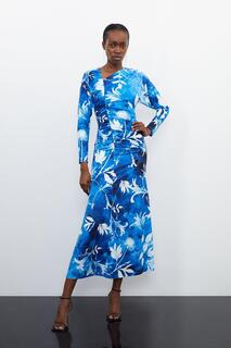 Миниатюрное платье макси из крепа из джерси с асимметричным цветочным принтом Karen Millen, синий