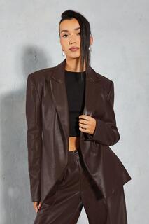 Кожаный пиджак с запахом MISSPAP, коричневый