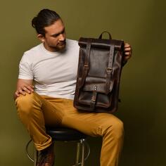 Кожаный рюкзак DuVall с откидной крышкой DOTCH, коричневый