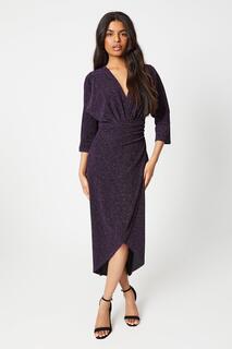 Миниатюрное платье миди с запахом и эффектом металлик Wallis, фиолетовый