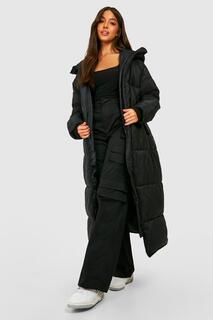 Удлиненная куртка-пуховик с капюшоном boohoo, черный