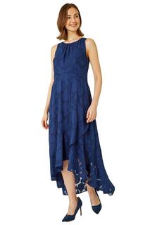 Жаккардовое платье миди без рукавов с глубоким подолом Roman, синий