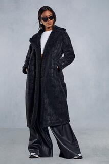 Удлиненное пальто на подкладке из фактурной искусственной замши Borg MISSPAP, черный
