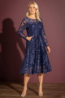 Жаккардовое платье миди с блестками и расклешенными краями Klass., синий