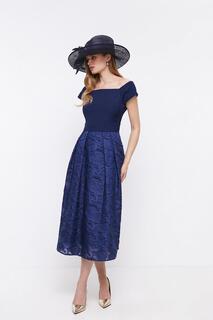 Жаккардовое платье миди с вырезами Bardot Coast, темно-синий