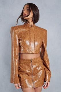 Структурированная укороченная куртка с эффектом кожи с кракле MISSPAP, коричневый