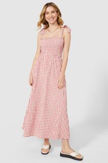 Платье в мелкую клетку с лифом без рукавов и присборенным лифом Debenhams, розовый