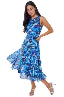 Миниатюрное плиссированное платье с абстрактным принтом Roman, синий