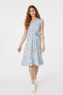 Платье длиной до колена с V-образным вырезом и цветочным принтом Izabel London, синий