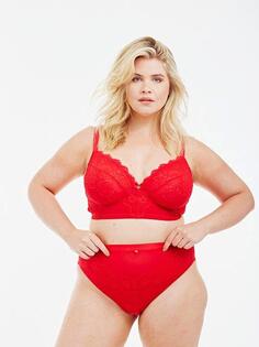 Удлиненный бюстгальтер на косточках с кружевом и логотипом Oola Lingerie, красный