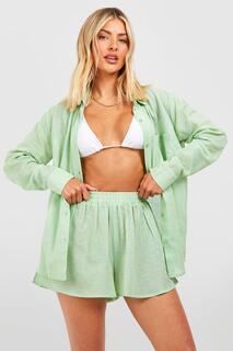 Комбинация льняной рубашки и короткого пляжного костюма boohoo, зеленый