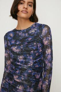 Платье из блестящей цветочной сетки со сборками спереди Oasis, мультиколор