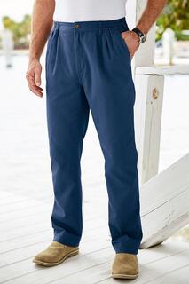 Удобные брюки со складками спереди 31 дюйм Cotton Traders, синий