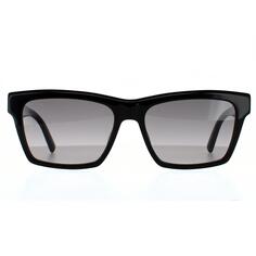 Прямоугольные блестящие черные серые солнцезащитные очки унисекс с градиентом Saint Laurent, черный