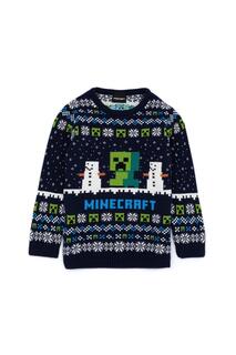 Рождественский джемпер из шерсти Creeper Minecraft, темно-синий