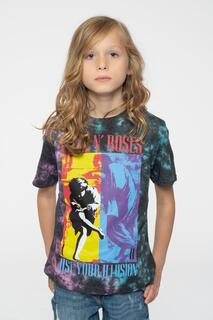 Дети используют футболку Illusion Dye Wash Guns N Roses, синий