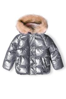 Стеганая куртка металлик с контрастной меховой отделкой на капюшоне Minoti, серебро