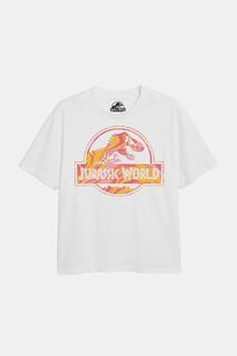 Футболка с тропическим логотипом для девочек Jurassic Park, белый