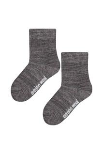 Теплые термовязаные носки в рубчик из шерсти мериноса на зиму Steven, серый