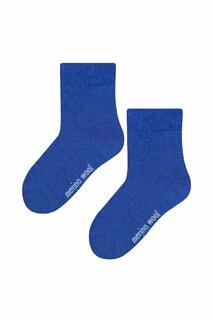 Теплые термовязаные носки в рубчик из шерсти мериноса на зиму Steven, синий