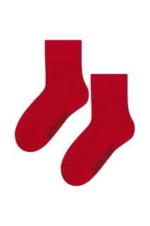 Теплые термовязаные носки в рубчик из шерсти мериноса на зиму Steven, красный