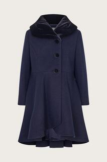 Пальто с бархатным воротником из смесовой шерсти Monsoon, синий