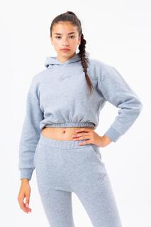 Укороченный пуловер с капюшоном и эластичной талией Hype, серый