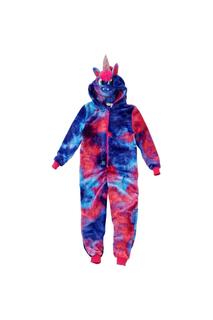 Флисовый комбинезон с единорогом Tie Dye Animal Crazy, фиолетовый