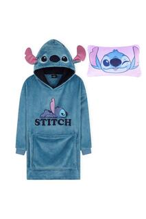 Одеяло и подушка с капюшоном Stitch 2-в-1 Disney, синий