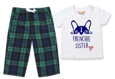 Пижамы Frenchie Sister, детские брюки в клетку, пижамный комплект с французским бульдогом 60 SECOND MAKEOVER, зеленый