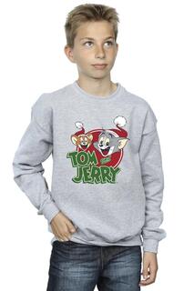 Толстовка с логотипом Christmas Hat Tom &amp; Jerry, серый
