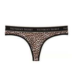 Трусики-стринги Victoria&apos;s Secret Cotton Logo Cotton, бежевый/черный