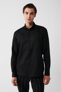 Мужская черная рубашка добби стандартного кроя с классическим воротником Easy-Iron Avva, черный
