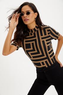 Женская светло-коричневая блузка с короткими рукавами и узором «рыбак» LPP1199 Cool &amp; Sexy, коричневый