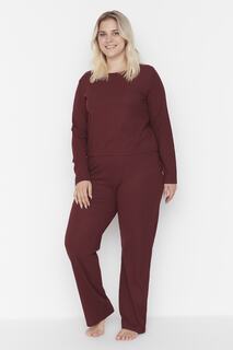Пижамный комплект больших размеров — бордовый — однотонный Trendyol, бордовый