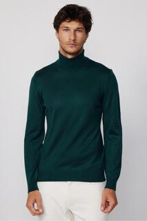 Мужской однотонный шерстяной зеленый свитер приталенного кроя с черепаховым воротником Tudors