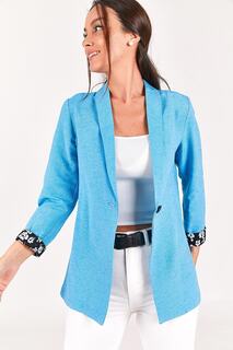 Женская синяя куртка на одной пуговице с цветами на рукаве armonika, синий