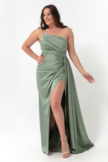 Женское атласное вечернее платье размера плюс на одно плечо мятно-зеленого цвета и выпускное платье Lafaba, синий