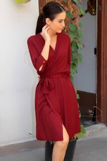 Женское бордовое короткое двубортное платье с внутренней и внешней завязкой armonika, бордовый