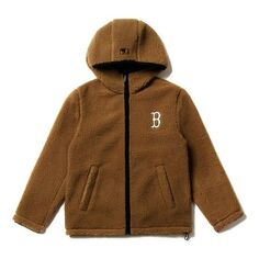 Куртка MLB Boston Red Sox lamb&apos;s wool Hooded Jacket Unisex Brown, коричневый