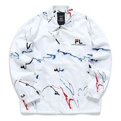 Куртка Men&apos;s FILA FUSION x FUTURA Crossover Splash Ink Full Print Casual Coach Loose Jacket White, белый